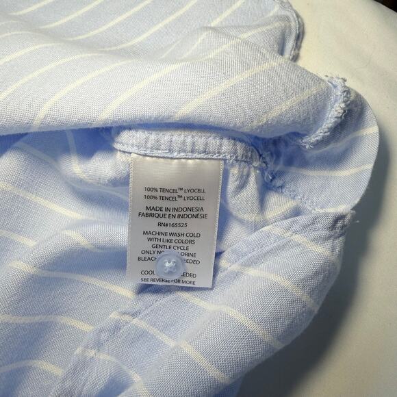 Lola River Blue White Striped Button Up Shirt Medium Classic Normcore - Picture 10 of 12